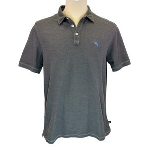 Tommy Bahama Island Zone Men's Polo Charcoal Grey Trim Fit Shirt Size L